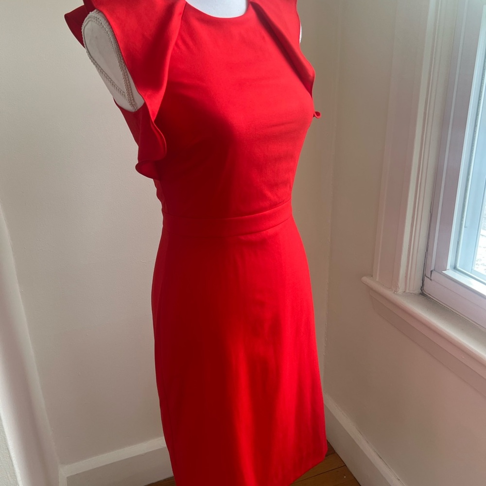 J. CREW Ruffled Short Shoulder Sleeve Midi Red Dress - Picture 5 of 13